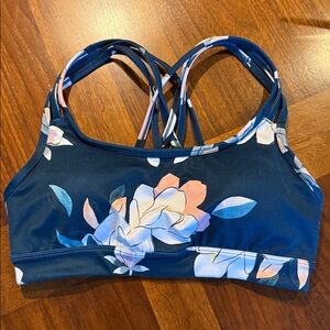 EUC ATHLETA HYPER FOCUSED FLORAL PRINT BRA - DARK TEAL - SIZE S